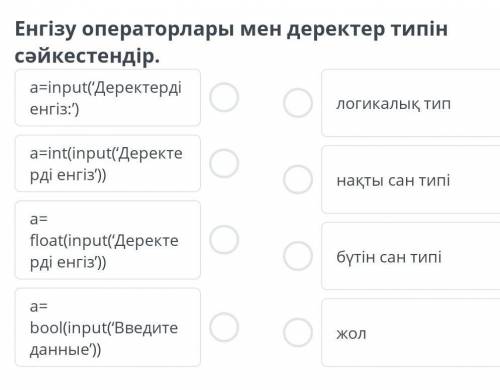 Енгізу операторлары мен деректер типін сәйкестендір.​