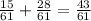 \frac{15}{61} + \frac{28}{61} = \frac{43}{61}