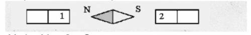 1.На рисунке показано как установилась магнитная стрелка между полюсами двух одинаковых магнитов 1 и