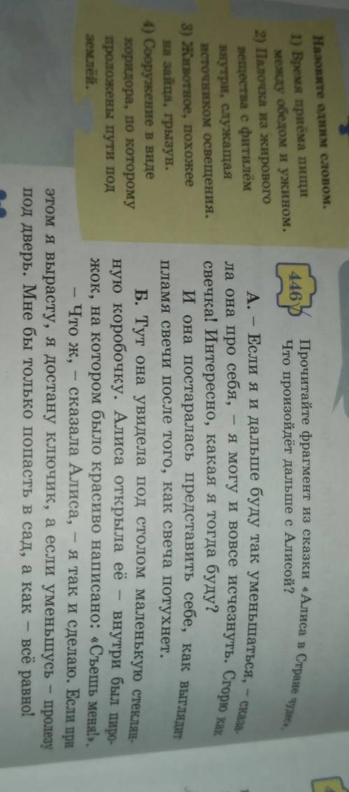 446 Что произойдёт дальше с Алисой?сказа-Если яи дальше буду так уменьшаться,ла она про себя, — я мо