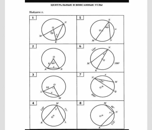 Центральные и вписанные углы.Найти x. Первое не надо.