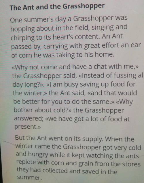 Write True (T) or False(F) 1. Grasshopper was singing all day.2. An Ant was carrying a piece ofbread