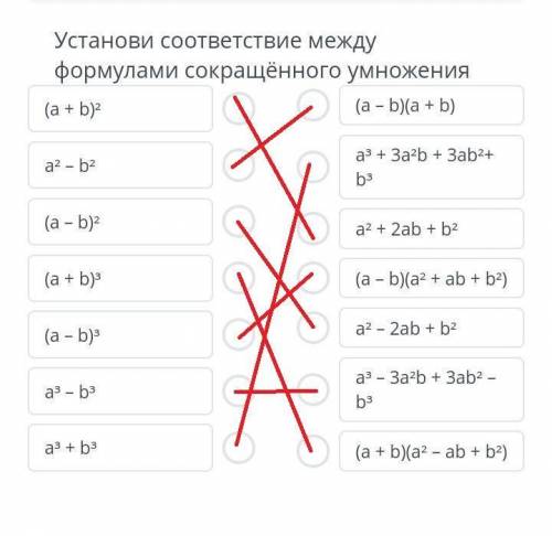 Установи соответствие между формулами сокращённого умножения. ​