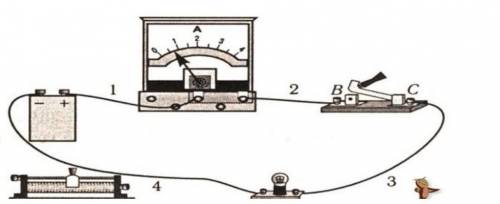 Рассмотрите изображение и определите в каком направлении течет ток через амперметр при замкнутой от