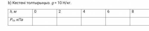 Кестені толтырыңыз. g = 10 Н/кг.