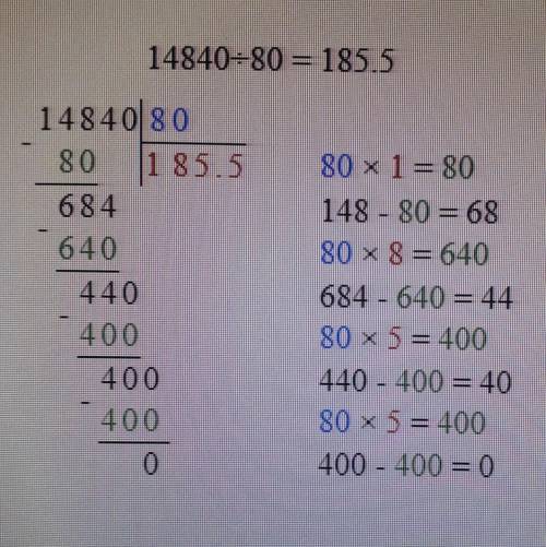 Сколько будет 14840:80 в столбик