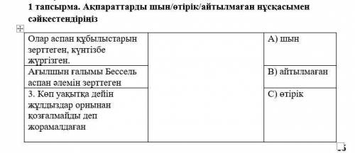 Ақпараттарды шын/өтірік/айтылмаған нұсқасымен сәйкестендіріңіз