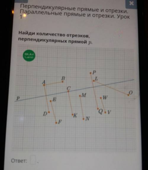 Найди количество отрезков, перпендикулярных прямой р.BILIMР P.LBAC0M MWP рEQуDКNFответ: .​