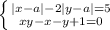 \left \{ {{|x-a|-2|y-a|=5} \atop {xy-x-y+1=0}} \right.