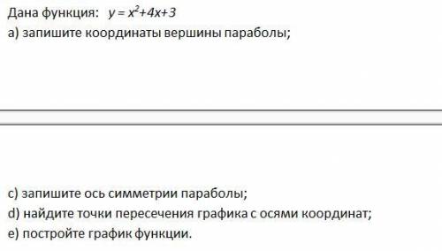 с алгеброй Дана функция: y = x2+4x+3 a) запишите координаты вершины параболы; c) запишите ось симмет