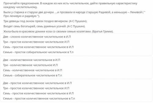 Прочитайте предложения. В каждом из них есть числительное, дайте правильную характеристику каждому ч