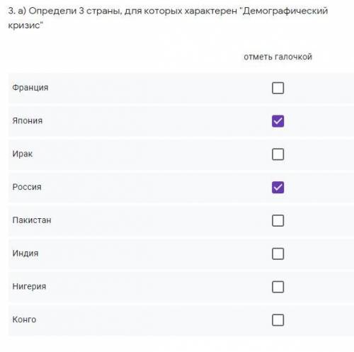 1.Определи 3 страны, для которых характерен Демографический кризис 2.Определи 3 страны, для которы