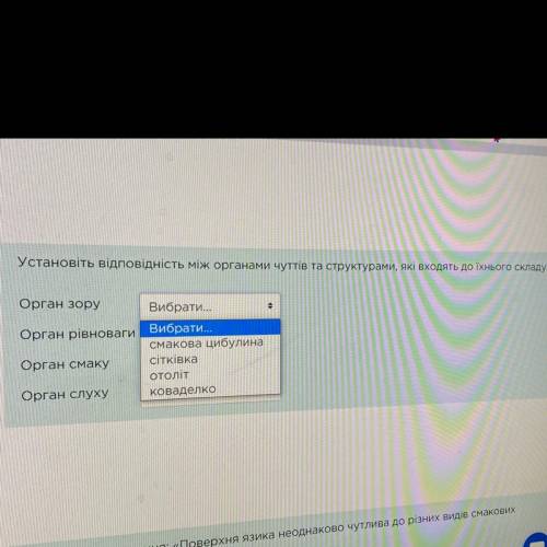 Установіть відповідність між органами чуттів та структурами які входять до їхнього складу на фото