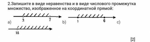 Запишите в виде неравенства и в виде числового промежутка множество, изображенное на координатной пр