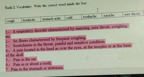 Task 2. Vocabulary. Write the correct word inside the box​