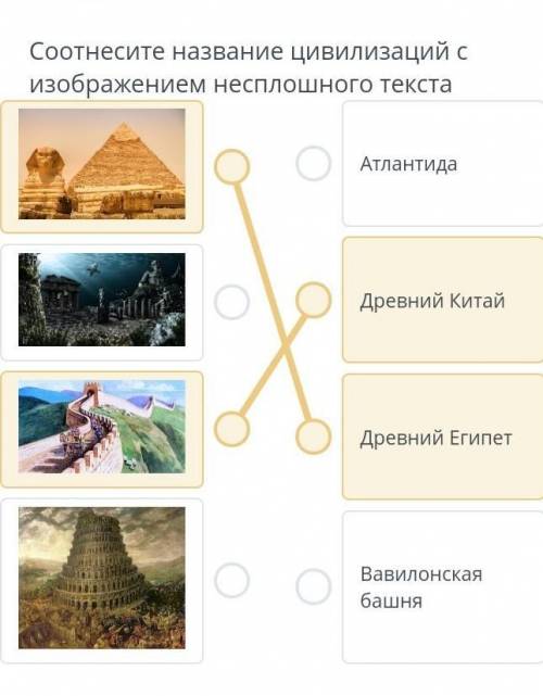 Соотнесите название цивилизаций сизображением несплошного текста​