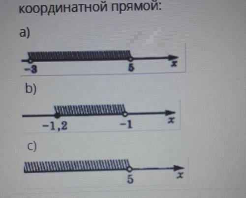 Запишите в виде неравенства и в виде числового промежутка множество, изображенное на координатной пр