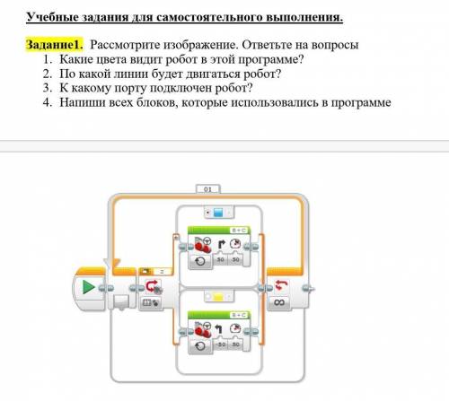 Задание1. Рассмотрите изображение. ответьте на вопросы Какие цвета видит робот в этой программе?По к