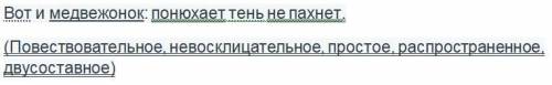 сделайте синтаксический пунктуационный разбор. Вот и медвежонок: понюхает тень не пахнет​