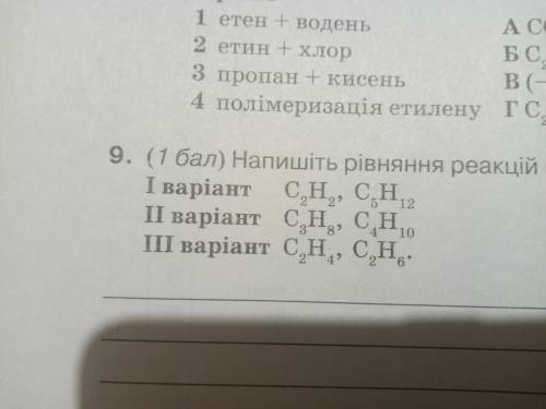 Напишіть рівняння реакції повного згоряння вуглеводнів C2H4, C2H6 3 вариант