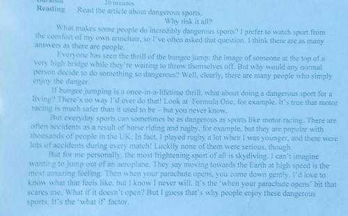 Task 1. Are the sentences True (T) or False (F)? Jamie knows why some people like doing dangerous sp