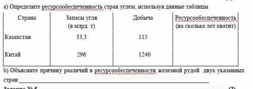 А) Определите ресурсообеспеченность стран углем, ис¬пользуя данные таблицы​