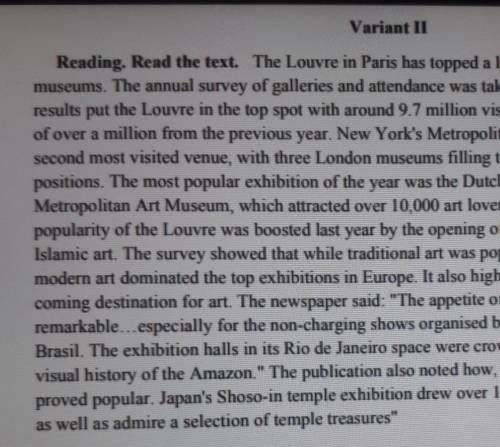 Task 1. Are the sentences True or False? 1.The Louvre came top of a list of museums of the past deca