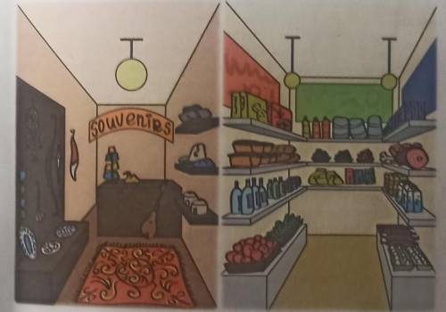 1. Look at the pictures and answer the questions. Which shops are there in the pictures?What can you