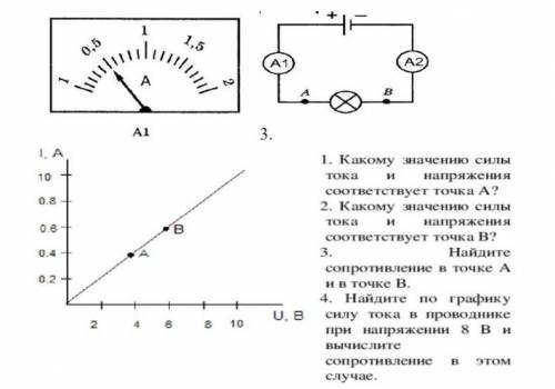 2. На рисунке приведена схема электрической цепи и амперметр№1. Какую силу тока показывает амперметр