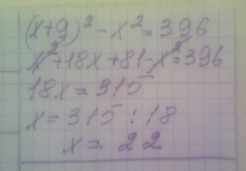 Решите уравнение: (x+9)² – x²=396​