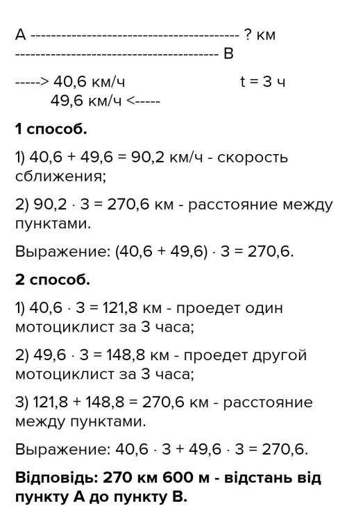 Із пункту А і В одночасно виїхали два мотоциклісти швидкість одного 40,6 кілометрів за годину а друг