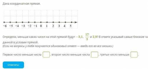 Дана координатная прямая. vpr_m_8_2_8.svg Определи, меньше каких чисел на этой прямой будут −3,1, 17