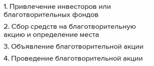 Составьте план благотворительной акции для оказания тем кто в ней нуждается пожайлуста​