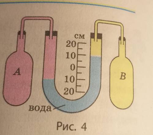 Определите давление газа в колбе в (рис. 4), если давление газа в колбе А рав-но 100 гПа. . Заранее