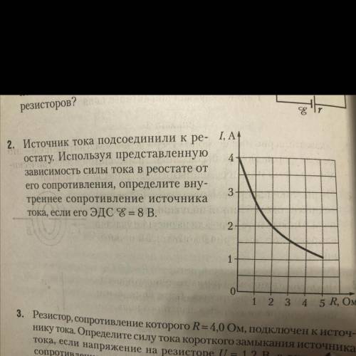 Номер 2. Источник тока подсоединили кре- остату. Используя представленную зависимость силы тока в ре