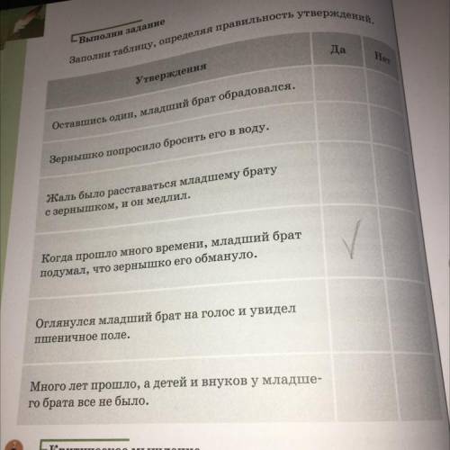 Выполни задание Заполни таблицу, определяя правильность утверждений, Да Нет Утверждения Оставшись од