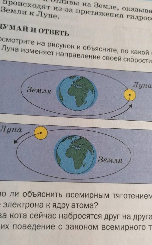 1. Посмотрите на рисунок и объясните, по какой при- чине Луна изменяет направление своей скорости ​