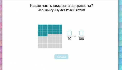 . КАКАЯ ЧАСТЬ КВАДРАТА ЗАКРАШЕНА? ЗАПИШИТЕ СУММУ ДЕСЯТЫХ И СОТЫХ​