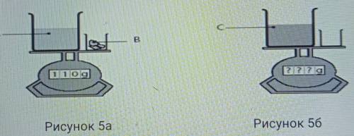 Массу веществ А и В измерили на весах, как показано на рисунке 5а. Вещество В положили в сосуд с вещ