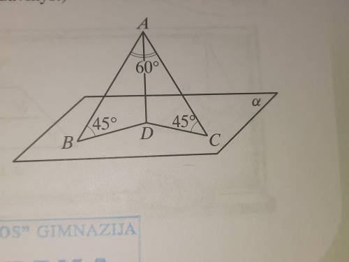 От точки A расстояние AD до плоскости альфа 5 в корне из 2, опускаются два наклонных AB и AC. Каждый
