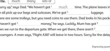 3 Write. much manymuchlots of Hurry up, says Dad. We haven't got' muchtime. The plane leaves in f