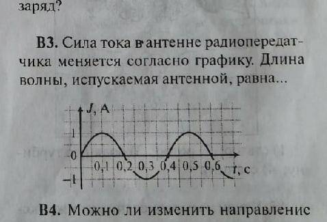 В3. Сила тока в антенне радиопередатчика меняется согласно графику. Длина волны, испускаемая антенно