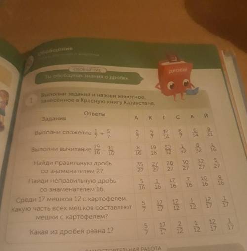 ответы заданияА кг с А иВыполни сложение},Выполни вычитаниеНайди правильную дробьсо знаменателем 27.