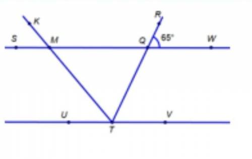 Даны две параллельные прямые   SW и  UV   и секущие  KT  и  RT а)  = 71° Найдите градусную меру ∠.RQ