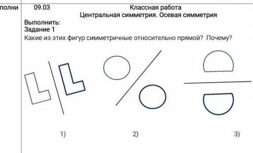 Какие из этих фигур симметричные относительно прямой? Почему ​