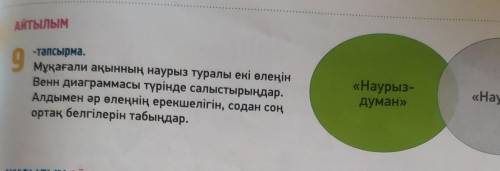 9 -тапсырма.Мұқағали ақынның наурыз туралы екі өлеңінВенн диаграммасы түрінде салыстырыңдар.Алдымен