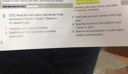 Read the text again , and decide if the sentences (1-5) are T (true) , F (false) or DS (doesn't say)