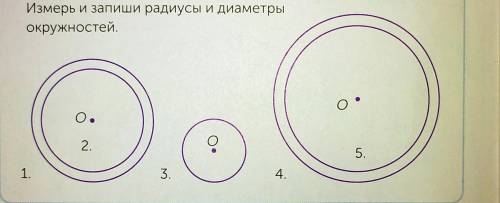 Измерь и запиши радиусы и диаметры окружностей.