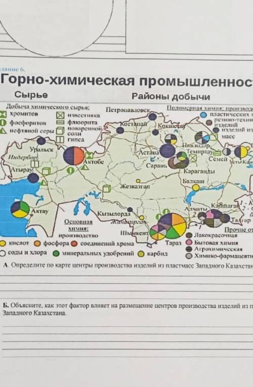 СОР по географии А)Определите по карте центры производства изделий из пластмасс Западного Казахстана