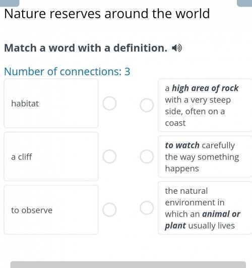 Number of connections: 3 habitata cliffto observea high area of rock with a very steep side, often o